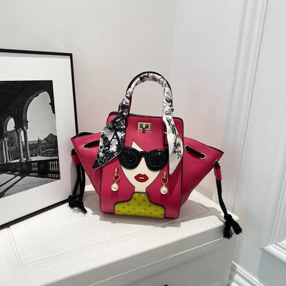 Imported Designer Diva Crossbody Handbag with Graffiti and Silk Scarf