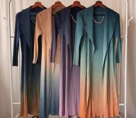 Imported Ombre Pleated Dress With Attached Shrug