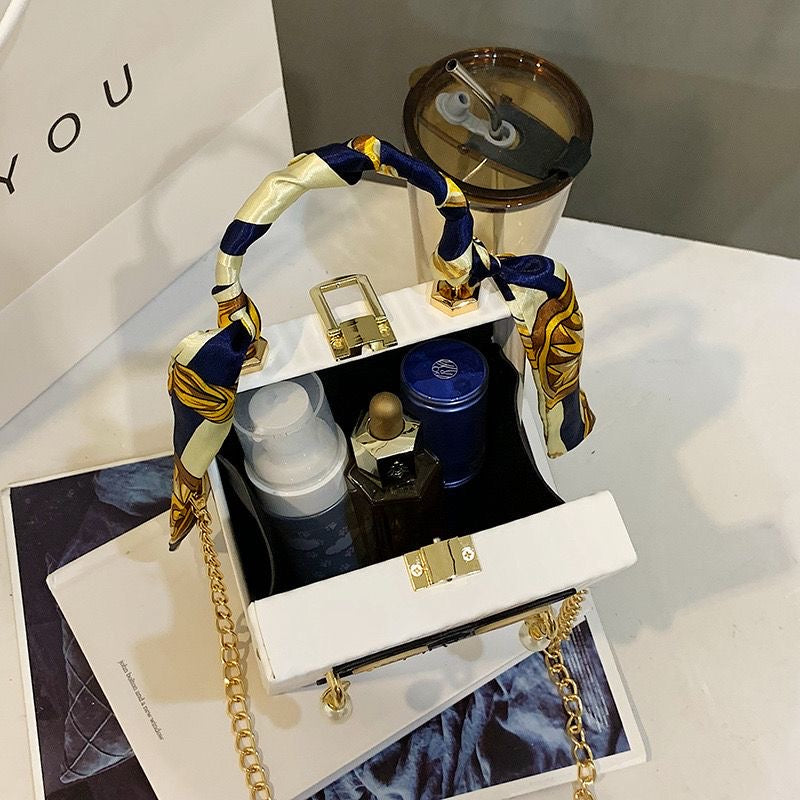 Imported Designer Boss Lady Crossbody Handbag with Graffiti and Silk Scarf