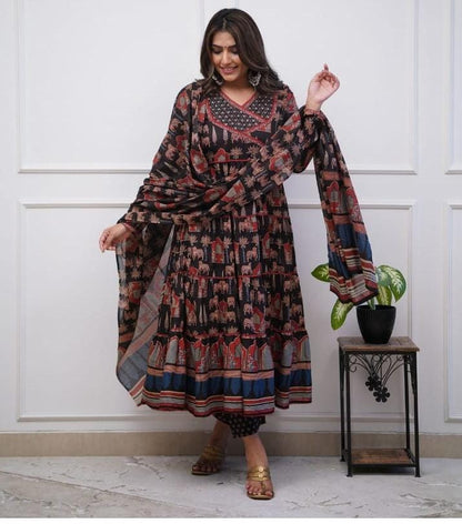 Printed Pure Cotton Anarkali Suit With Dupatta