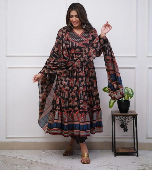 Printed Pure Cotton Anarkali Suit With Dupatta