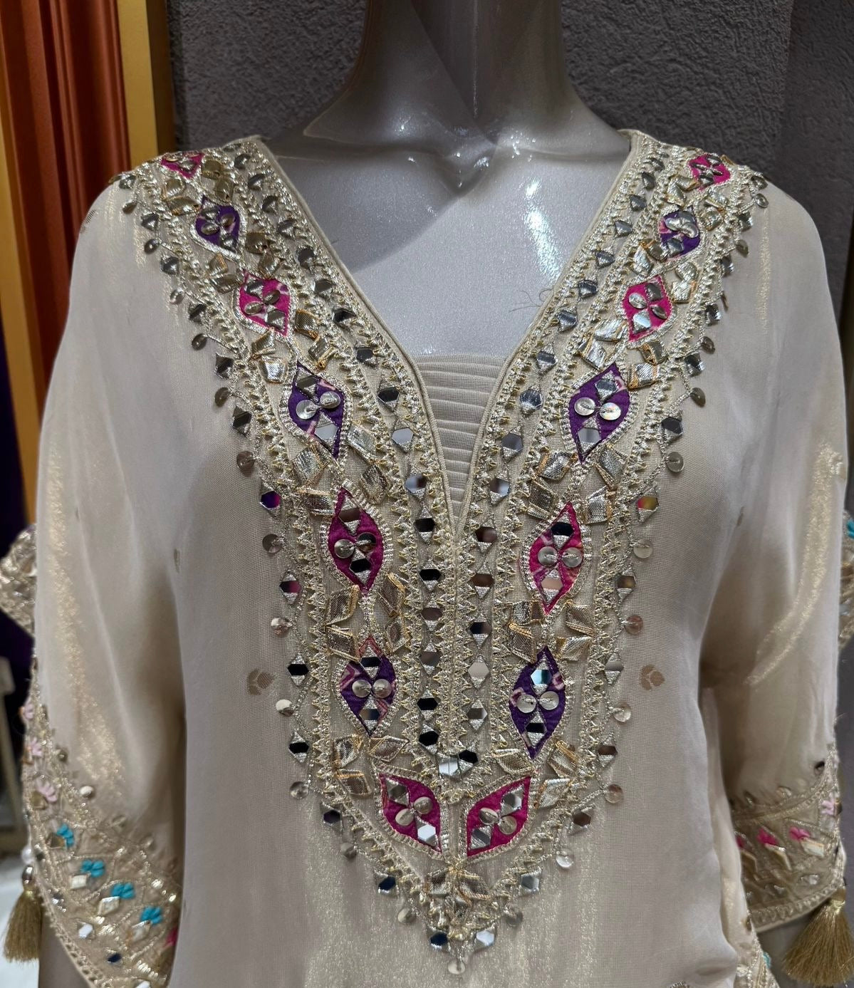 Partywear Designer Banarasi Tissue Kaftan With Gharara