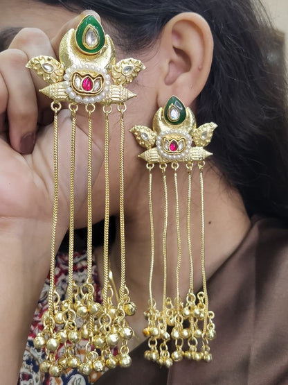 Partywear Designer Gold Polish Viral Kashmiri Earrings