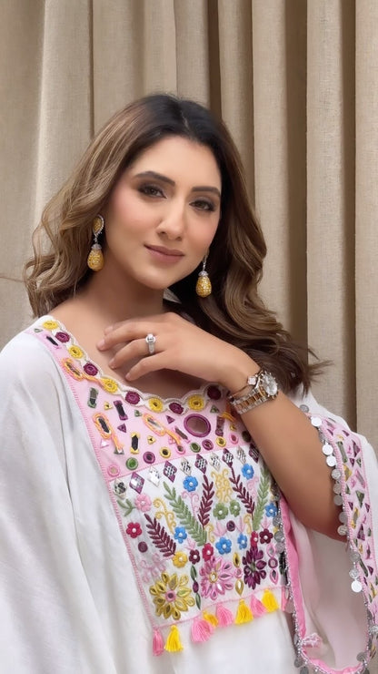 Pure Crepe Phiren/Kaftan/ Choga Co-ord Set With Potli