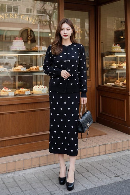 Imported Trendy Polka Dot Knitted Skirt and Top 2 pcs Co-ord Set
