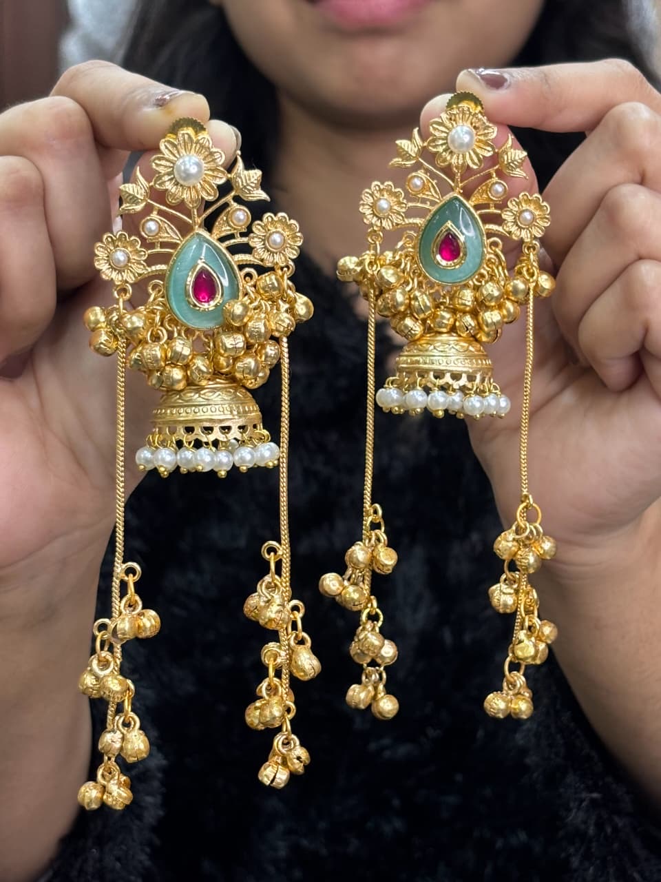 Partywear Designer Gold Polish Viral Kashmiri Earrings (Copy)