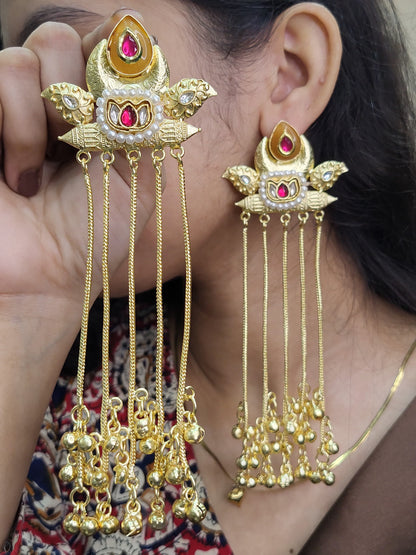 Partywear Designer Gold Polish Viral Kashmiri Earrings