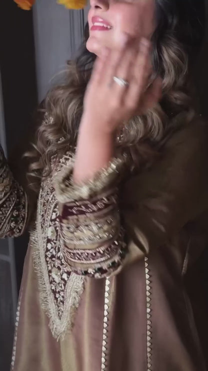 Designer Partywear Zari Work Pakistani A Line Long Dress