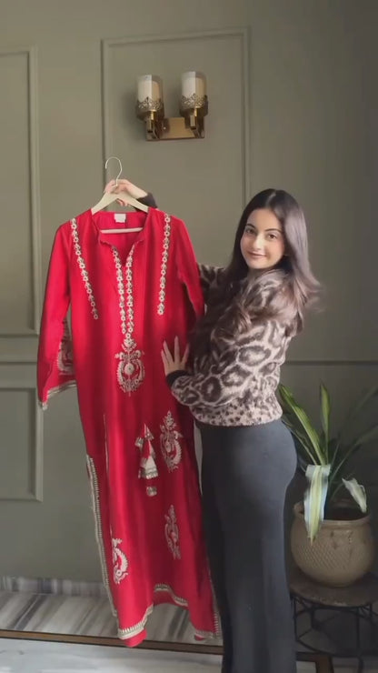 Designer Partywear Red Pakistani Jalabiya or Kaftan
