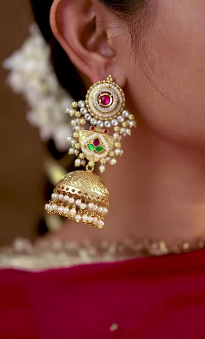 Partywear Designer Gold Polish Brass Viral Kashmiri Jhumka Earrings