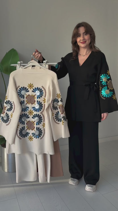 Imported Embroidered Embellished Luxe Knitted Co-ord Set