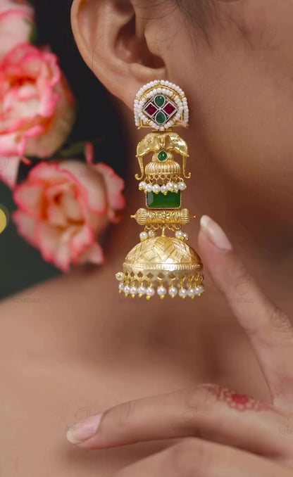 Partywear Designer Gold Polish Brass Viral Kashmiri Jhumka Earrings