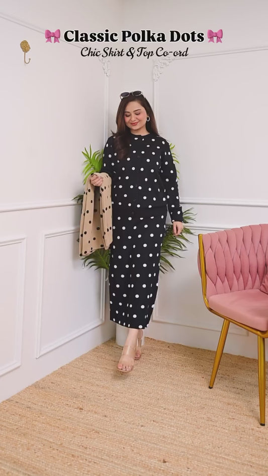 Imported Trendy Polka Dot Knitted Skirt and Top 2 pcs Co-ord Set