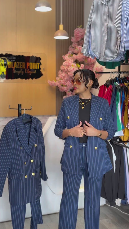 Imported Pin Stripe Double Breasted Full Sleeves Blazer Co-ord Set
