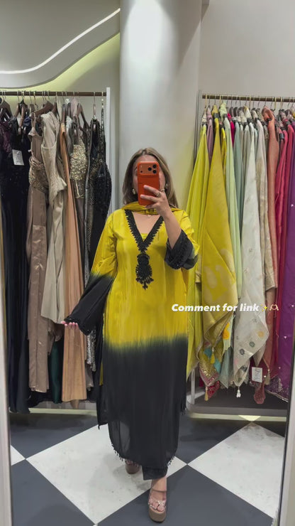 Designer Partywear Dual Tone Pakistani Suit with Pearl Lace & Handwork