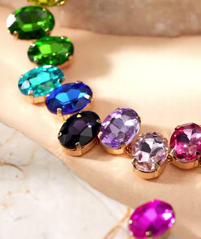 Designer Partywear Celebrity Style Multicolour Crystal Necklace And Earrings Set