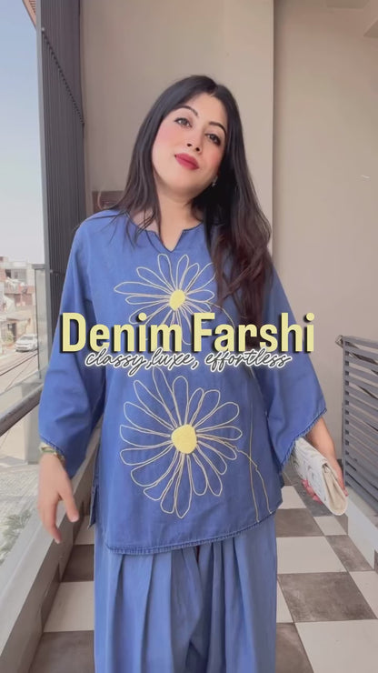 Designer Soft Denim Kurta With Farshi Salwar