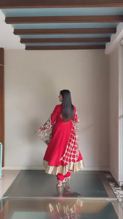Red Designer Partywear Georgette Anarkali Suit With Posheeda Sheesh Dupatta