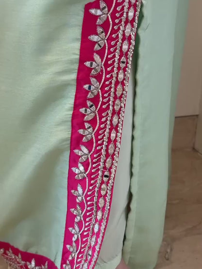 Designer Partywear Organza Shimmer Tissue Pakistani Zari and Mirror work Phiran Kaftan Long Dress with Pants