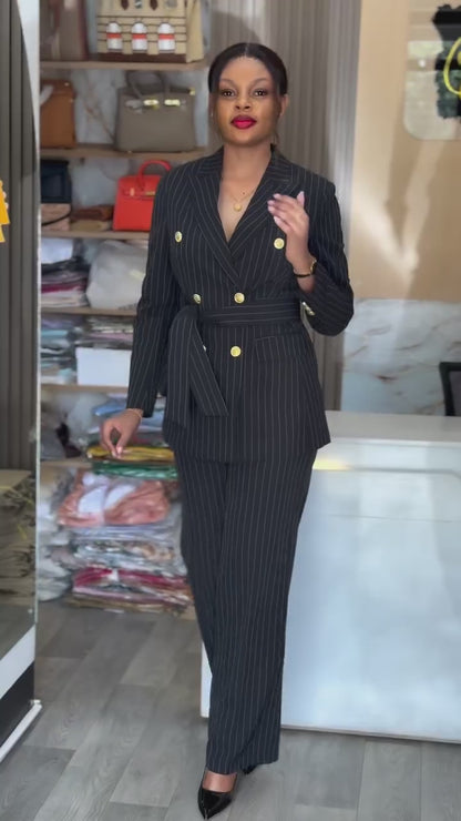 Imported Pin Stripe Double Breasted Full Sleeves Blazer Co-ord Set