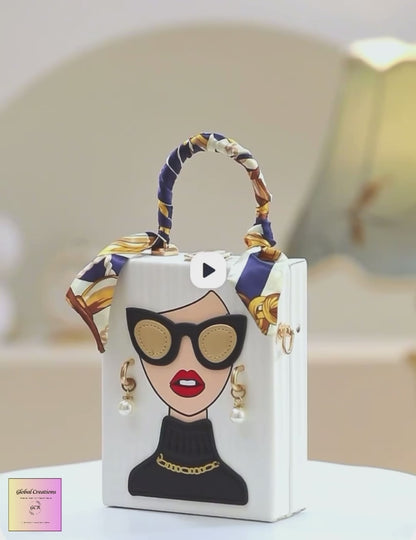 Imported Designer Boss Lady Crossbody Handbag with Graffiti and Silk Scarf