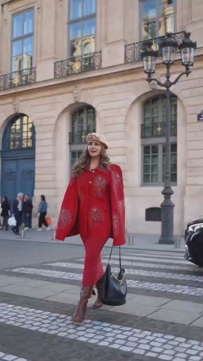 Imported Cape Style Partywear Jacket/Coat With Rhinestones