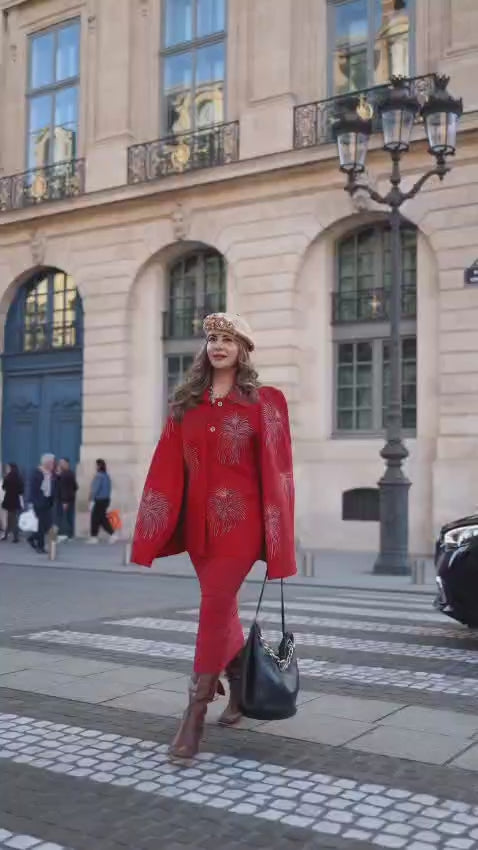 Imported Cape Style Partywear Jacket/Coat With Rhinestones