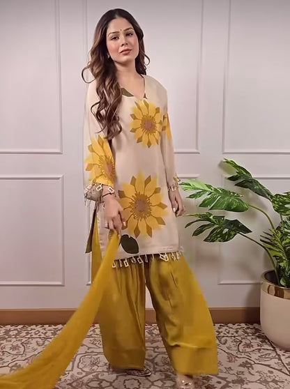 Designer Partywear Pure Crepe Farshi Salwar Suit