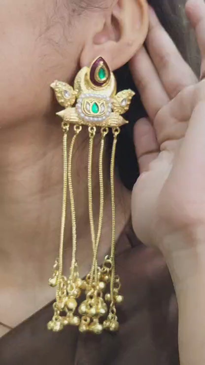 Partywear Designer Gold Polish Viral Kashmiri Earrings