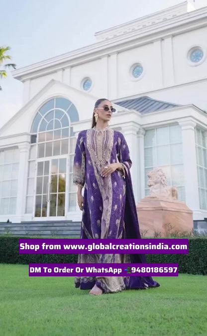 Designer Partywear Purple Floor Length Printed Crepe Anarkali