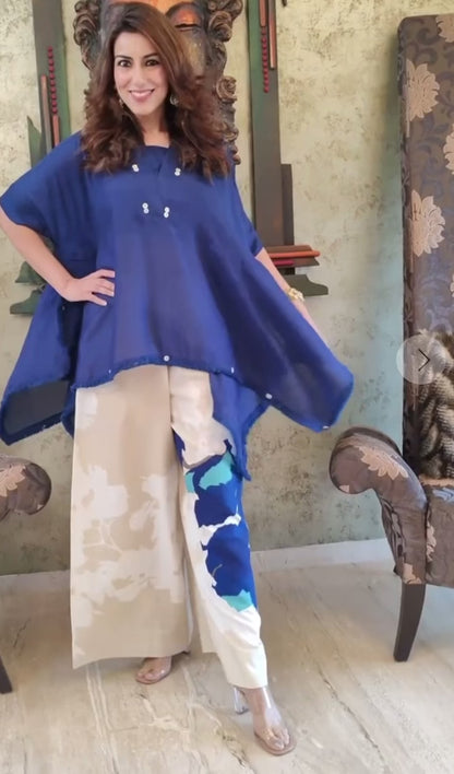 Designer Trendy Kaftan Style Top With Printed Flared Plazo Pants