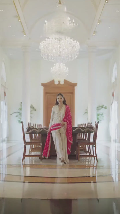 Beige Faux Georgette Hand Embroidered Sequins Dhoti Suit Wedding Wear