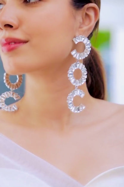 Designer Partywear Celebrity Style Long Dangler Crystal Earrings