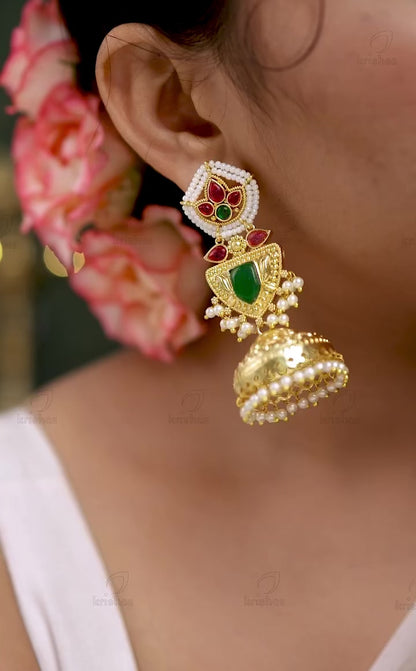 Partywear Designer Gold Polish Brass Viral Kashmiri Jhumka Earrings