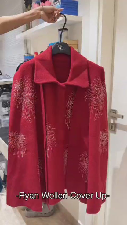 Imported Cape Style Partywear Jacket/Coat With Rhinestones