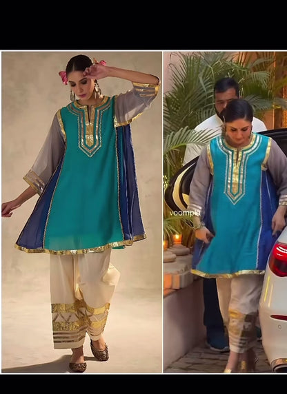 Kareena Kapoor Inspired Pure Chanderi Silk Designer Partywear Silk Kurta With Salwar With Gota Work