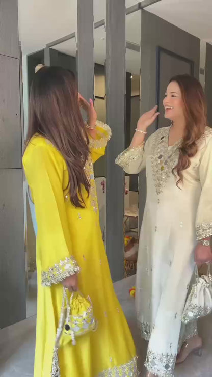 Celebrity Inspired Designer Shimmer Organza Long Dress With Embroidery and Mirror Work Detailing